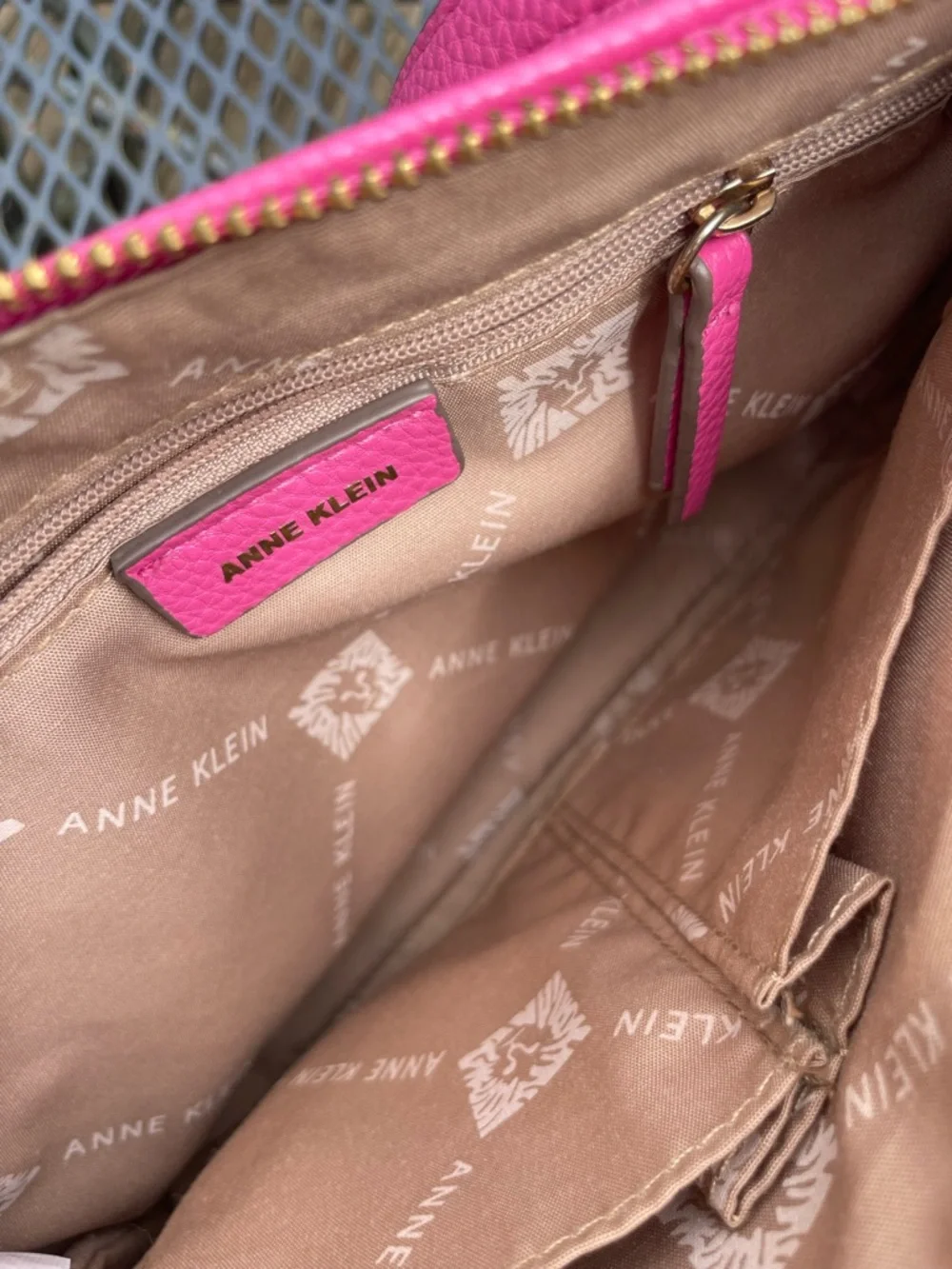 Anne Klein Hot Pink Pebbled Leather Crossbody with Gold-Tone Logo - Picture 6 of 12